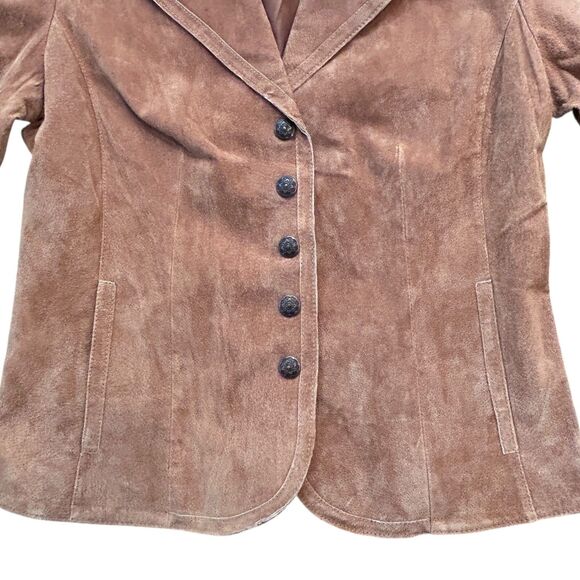 Women’s Live A Little LAL Brown Genuine Suede 100% Leather Snap Up Jacket Medium - Picture 14 of 16